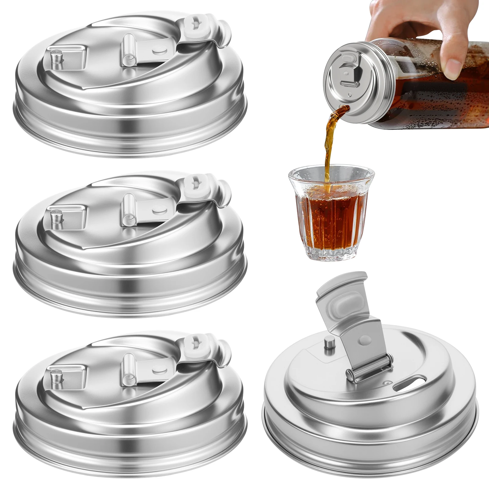 Mason Jar Wide Mouth - 4 Pezzi Coperchio Ribaltabile per Barattoli